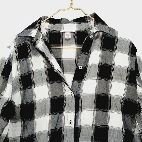Victoria's Secret White & Black Flannel Plaid Button-Down Shirt 2524 - Picture 3 of 9